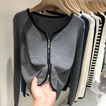 College Style Knitted Cardigan Long Sleeve T-shirt Early Autumn Womens 2021 New Threaded Slim base shirt Top