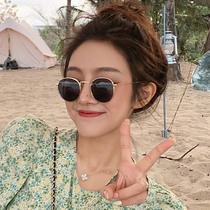  Japan golden silk round frame sunglasses 21 new trendy womens summer seaside cute photo small face sunscreen sunglasses