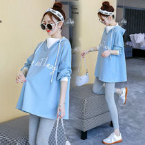 Pregnant woman in a maternity dress sweatshirt suit with a long pregnant woman Spring-autumn pure cotton long sleeve bottom blouse Korean version of thin jacket