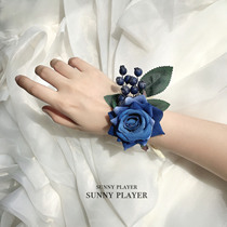 Bridesmaid wrist Flower Wedding Bride sister Group royal blue simulation flower rose business meeting bracelet hand flower