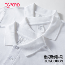 Heavyweight cotton long-sleeved polo shirt mens pure white lapel T-shirt mesh pearl cotton middle-aged cotton polo shirt