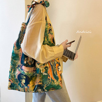 ANDCICI ◆ Mystery Buddha Girl Vintage Canvas Bag Female Shoulder Bag Large Capacity Hand Shopping Bag
