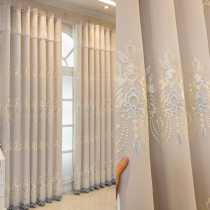 Simple European fresh pastoral embroidery pure color full-shaded curtain living room bedroom finished fabric