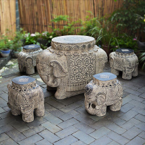  Outdoor household garden tea table Villa courtyard Outdoor elephant pier Creative art imitation stone carving Stone stool Stone table table and chair