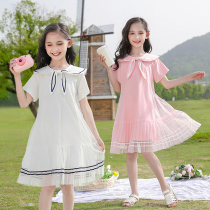 Girls cotton dress summer 2021 new summer foreign style big child child girl net red princess skirt