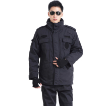 Original black grid cotton coat winter thickened mens and womens security training uniforms on duty cotton-padded jacket
