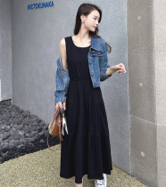 Denim jacket womens early autumn light mature womens two-piece blue with tank top cake dress set skirt