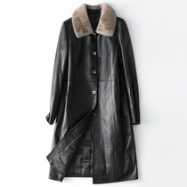Haining leather down jacket women sheep long 2021 new mink fur collar fashion thick fur coat