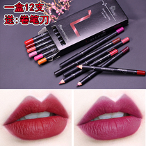  Lip liner pen female hook line 12-color set of lip pen lipstick long-lasting waterproof non-stick cup lip pen Dragon girl