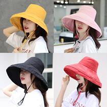 Summer Korean double-sided visor hat female with windproof rope Japanese literature and art students sunscreen big brim fisherman hat