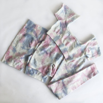 Original single tail sports fitness set tie-dye perspiration yoga pants sports bra short sleeve yoga five-piece set