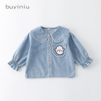 Girls denim shirt commoner girl 2021 new childrens Western style doll collar shirt child princess top