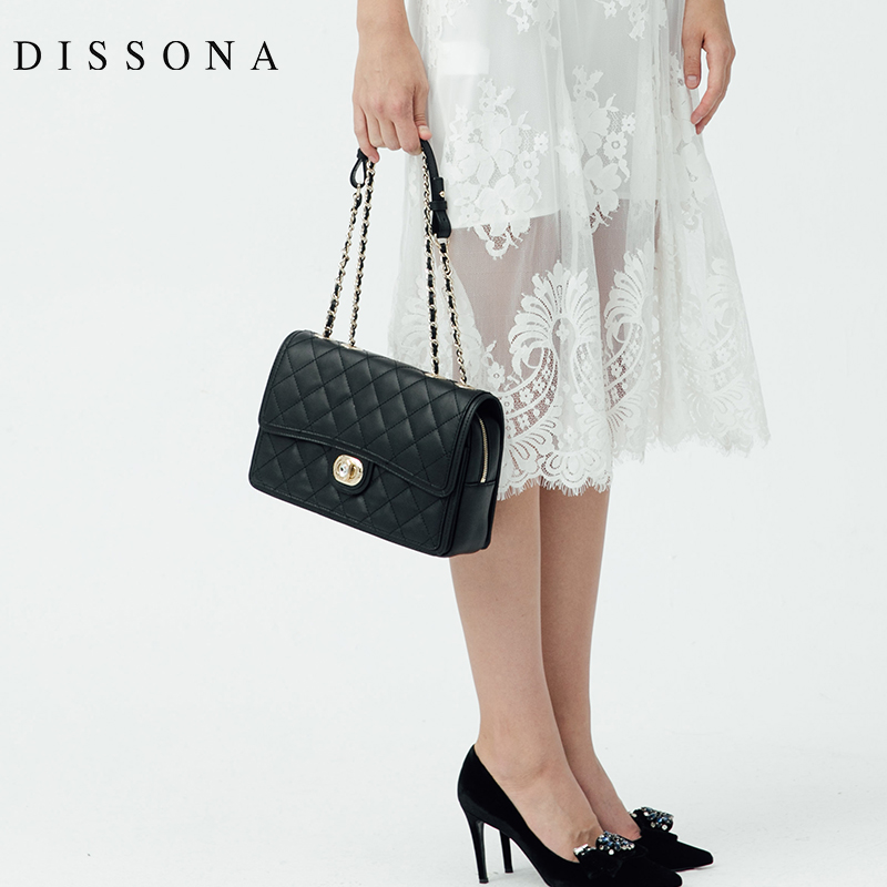 DISSONA DISSONA lady's bag with diagonal bag, leather one-shoulder bag, lady's bag with fashionable small fragrance and Linger chain bag