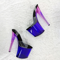 Leecabe European and American wind pole dance super high heel sandals sexy new walk show female gradient dance shoes transparent bottom 1L