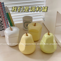 Yoona Home Korean ins Wind apple pear kitchen seasoning bottle ceramic table seasoning jar creative wooden spoon