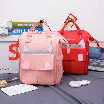 2022 New Large Capacity Cat Mitten Mother & Baby Bag Outdoor Casual Double Shoulder Backpack Multifunction Light Mommy Bag Tide