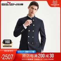 (Chinese collar) Qi brand mens set West Chinese style suit classic Chinese collar business suit Zhongshan suit