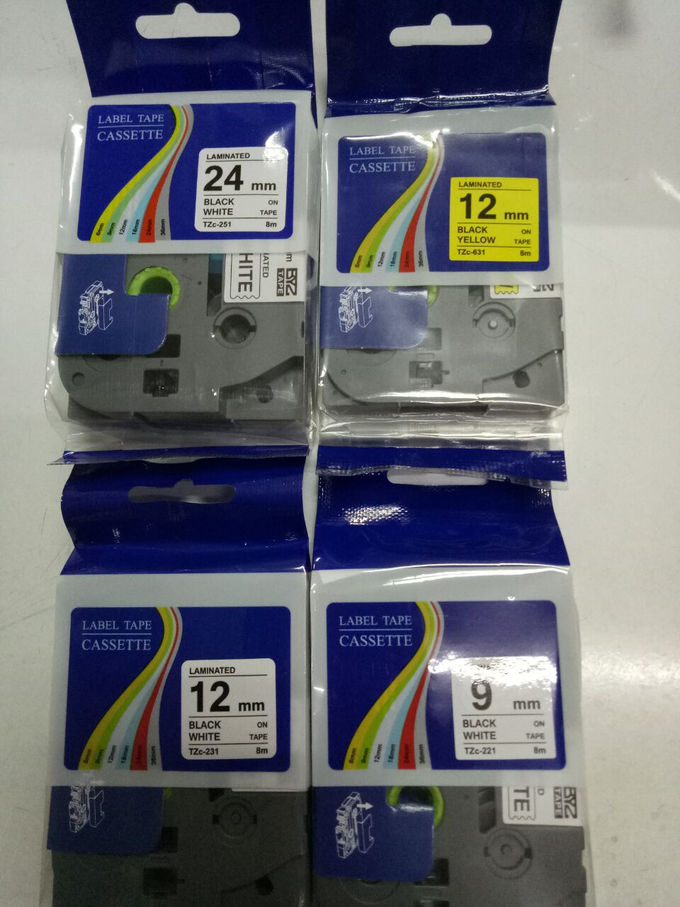 Label machine ribbon 6 9 12 18 24 36mm yellow and white PT-D450 18Rz 210 P9700