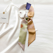 Korean version ins thin long small silk scarf Versatile scarf ribbon tied bag Long belt tie hair fluttering belt hair band
