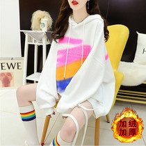 Pregnant women top plus velvet thickened medium-length sweater fashion new loose size autumn winter long sleeve hooded jacket