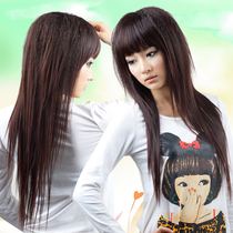 Fashion woman air fluffy corn hot non-mainstream long straight roll simulation natural full wig repair face oblique bangs