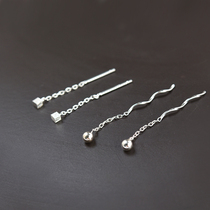 999 pure silver earline female Japan-ROK brief cute drawing wire small square light pearl bean bean short earchain wave ear decoration