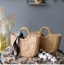Natural hand woven Hand bag straw woven storage bag portable flower basket shoulder bag handbag gift bag