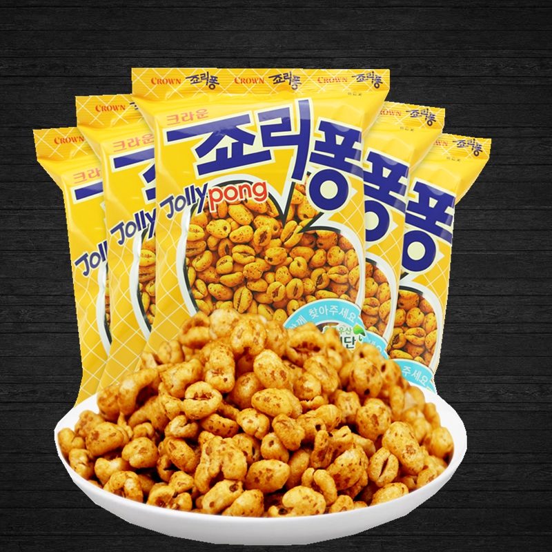 韩国进口crown可来运大麦粒74g *5袋克丽安爆米花膨化休闲零食品