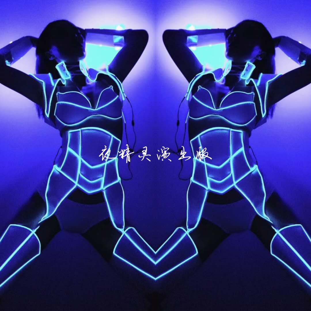 Night Elf show dress nightclub bar fluorescent party glow LED cold light female gogo futuro sense technology