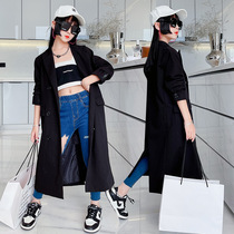 Girls foreign style windbreaker fashionable autumn New 2021 middle child loose long suit big suit casual coat tide
