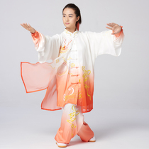 Gradient orange embroidery Dragon Xiangyun Taiji clothing mens and womens competition table performance costume gauze three-piece set