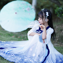 Tide brand Hanfu girls Chinese style super fairy elegant ancient costume children fairy summer dress thin skirt dress new