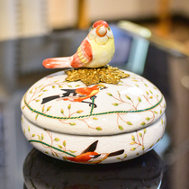 Light luxury copper with porcelain powder box storage jewelry box storage box high-end Bird ring necklace decorative storage