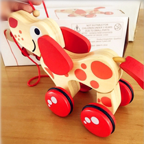 Drag toddler toy hand rope pull line puppy crocodile hand pull wooden toy car towing baby toy