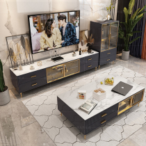 Light luxury rock plate coffee table TV cabinet combination living room Household small household type Modern simple economy with side cabinet Wine cabinet