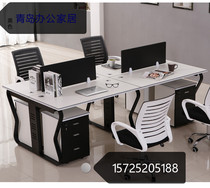 Qingdao office furniture simple modern plate type two person steel wood combination computer desk screen partition staff table