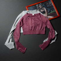 Foreign trade cut ~ navel short hollow fitness set tight long sleeve jacket leather band high waist hip ankle-length pants