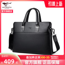 Seven Wolves Briefcase Men Handbag Large Capacity Headlining Bull Leather Business Single Shoulder Casual Brief Satchel Bag