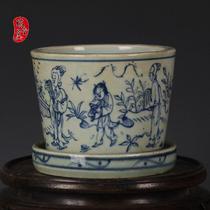 Late Qing Dynasty Jingdezhen folk kiln blue and white figure pattern flower pot folk collection home furnishings antique porcelain antique