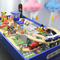 Childrens wooden train track set game table Compatible with Rice Rabbit wooden assembly toy car track car