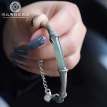 Bamboo bracelet female jade bracelet Duck egg green bamboo ancient style open bracelet gift jewelry for teacher mother