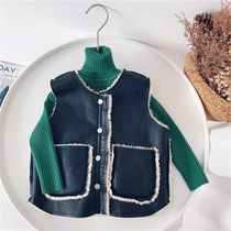  Xiaojie childrens clothing baby vest autumn and winter boys wear foreign style plus velvet warm waistcoat childrens leather vest tide