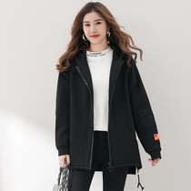 Large size womens 2021 autumn new fat sister loose slim sweater fat mm fashion hooded plus velvet coat