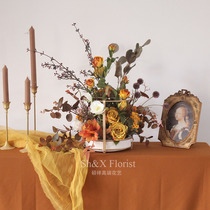 Simulation flower rose retro Morandi tone Model Room table flower living room dining room decoration photography props