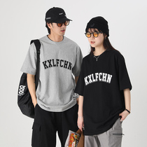 KXLFCHN short sleeve T-shirt Summer brief About 100 hitch Tide Cards Printed Pure Cotton Round Collar Easy for men and women Couple clothes