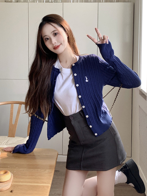 taobao agent Knitted autumn cardigan, small jacket, fitted sweater, suitable for teen, long sleeve