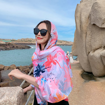 Chakar Salt Lake ethnic wind sunscreen shawl oversized summer thin beach gauze womens dual use long seaside silk scarf