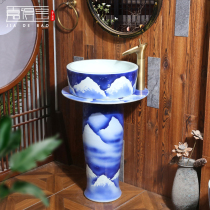 Column wash basin Courtyard integrated pool floor standing basin balcony toilet column basin ceramic washbasin