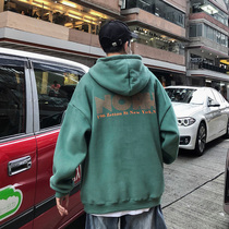 Dark green sweater men hooded tide brand ins spring and autumn clothes 2021 new Korean version of the trend loose jacket