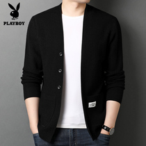 Playboy knit shirt mens coat spring and autumn thin mens cardigan sweater slim trend Joker sweater top